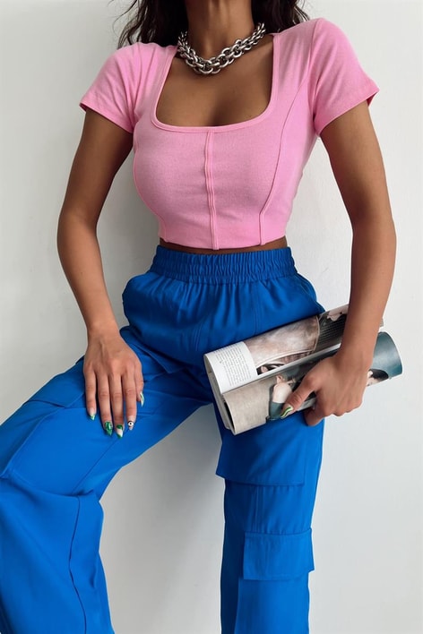 Korsaj Dikişli Bluz Pembe