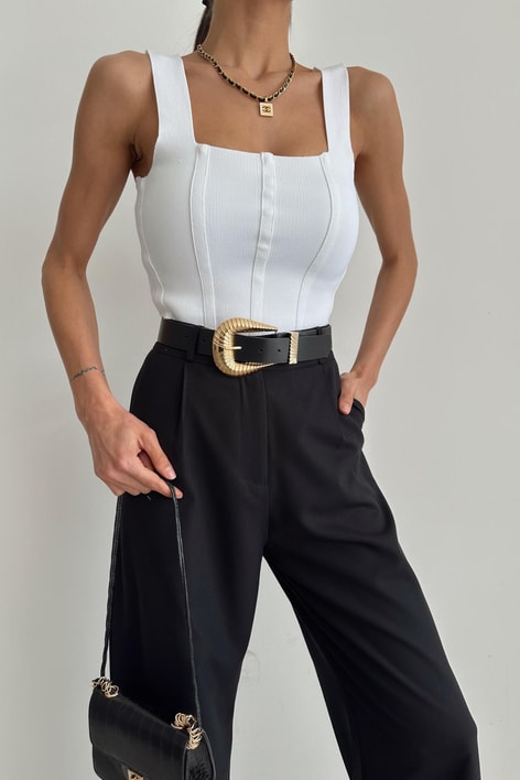 Korsaj Triko Crop Ekru