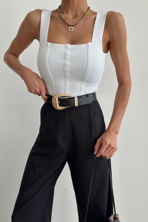 Korsaj Triko Crop Ekru