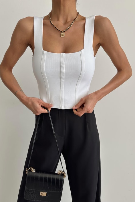 Korsaj Triko Crop Ekru