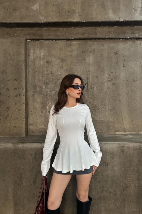 Kuplu Peplum Modal Body Beyaz