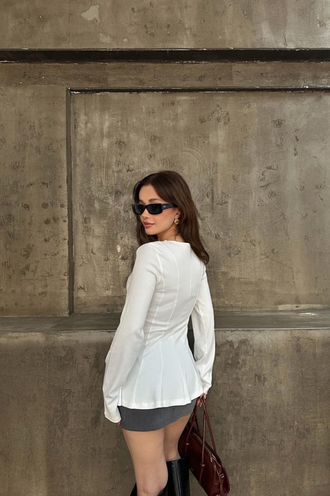 Kuplu Peplum Modal Body Beyaz