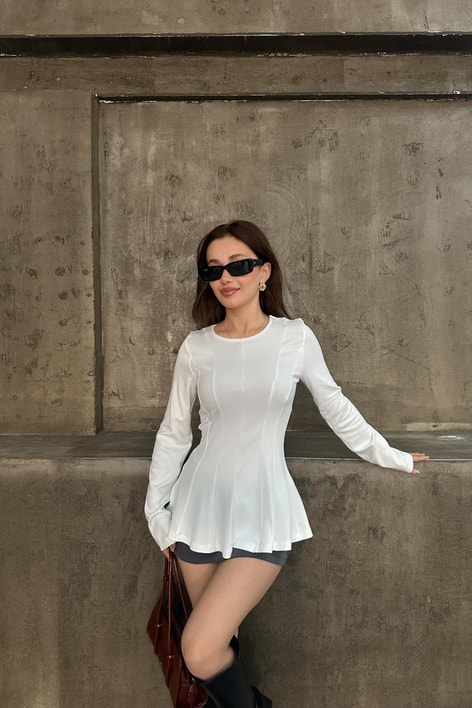 Kuplu Peplum Modal Body Beyaz