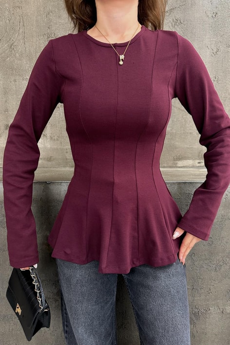 Kuplu Peplum Modal Body Bordo