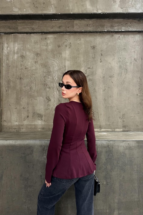 Kuplu Peplum Modal Body Bordo