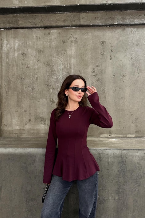 Kuplu Peplum Modal Body Bordo
