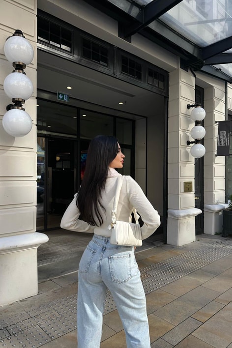 Kürk Yaka Fitilli Triko Bluz Krem