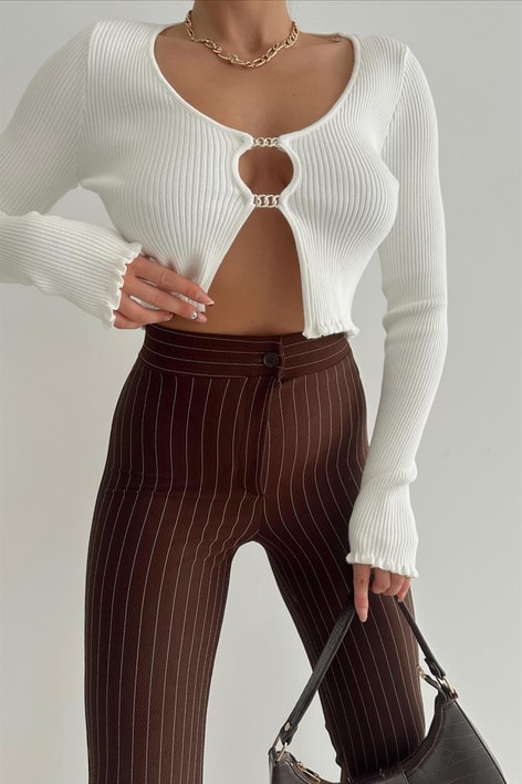 Liana Basic Crop Bluz Beyaz