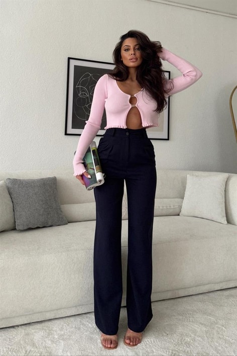 Liana Basic Crop Bluz Pembe