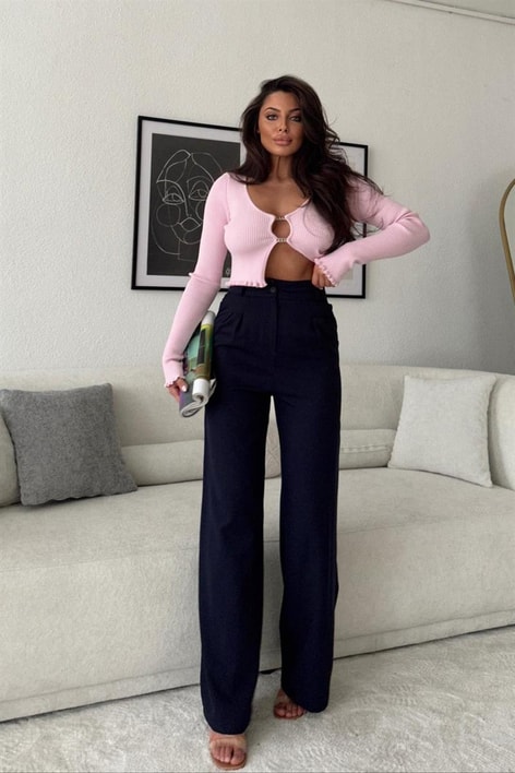 Liana Basic Crop Bluz Pembe