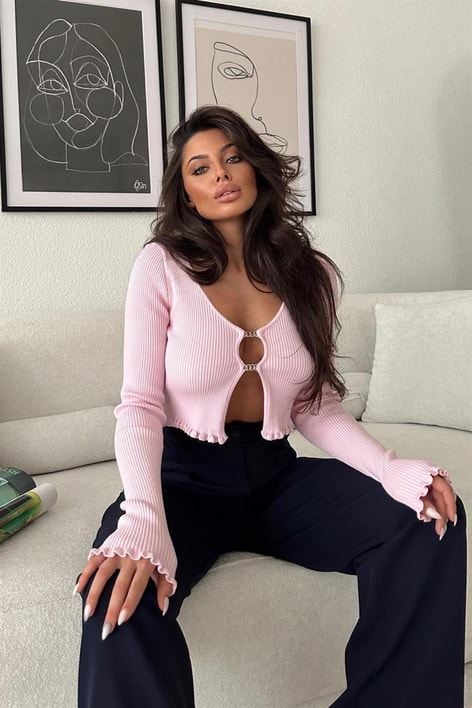 Liana Basic Crop Bluz Pembe