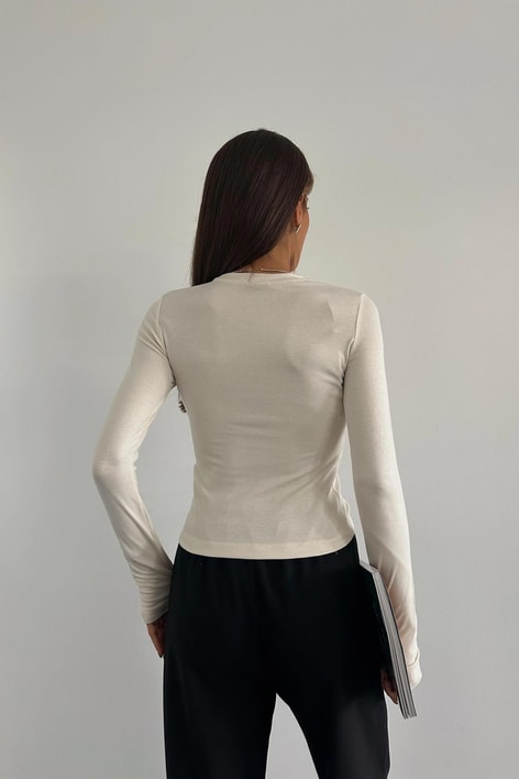 Massimo Pamuklu Basic Bluz Ekru