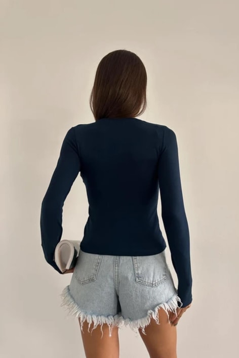Massimo Pamuklu Basic Bluz Lacivert