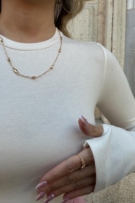 Massimo Pamuklu Basic Crop Bluz Ekru