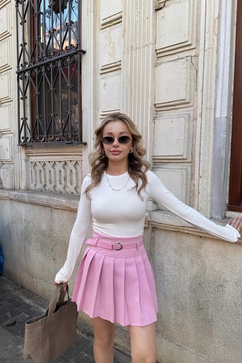 Massimo Pamuklu Basic Crop Bluz Ekru
