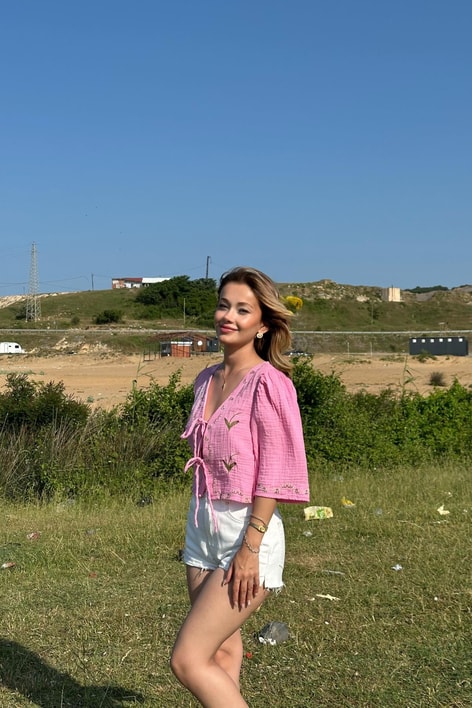 Müslin Kumaş Nakışlı Bluz Pembe