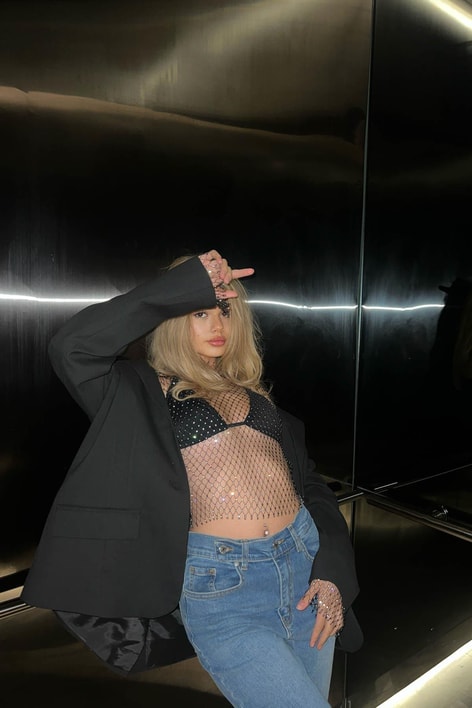 Noche Taşlı Bluz Siyah