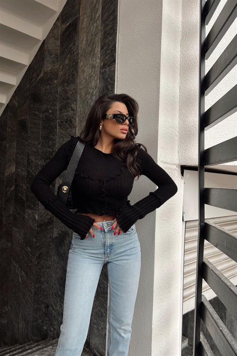 Ön Pilili Liana Bluz Siyah