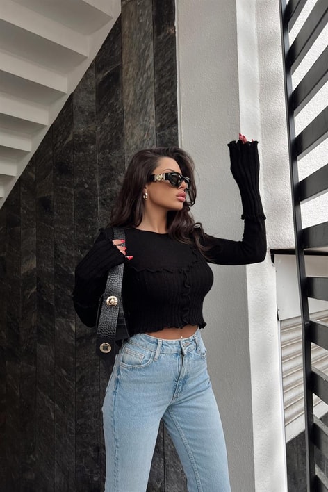 Ön Pilili Liana Bluz Siyah