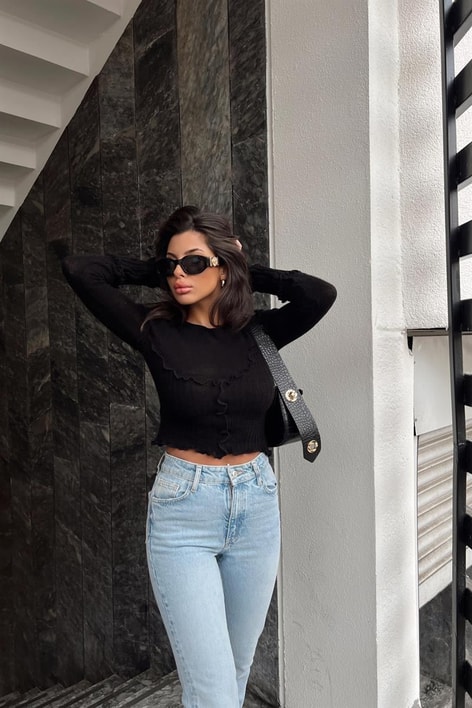 Ön Pilili Liana Bluz Siyah