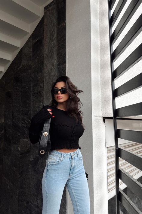 Ön Pilili Liana Bluz Siyah