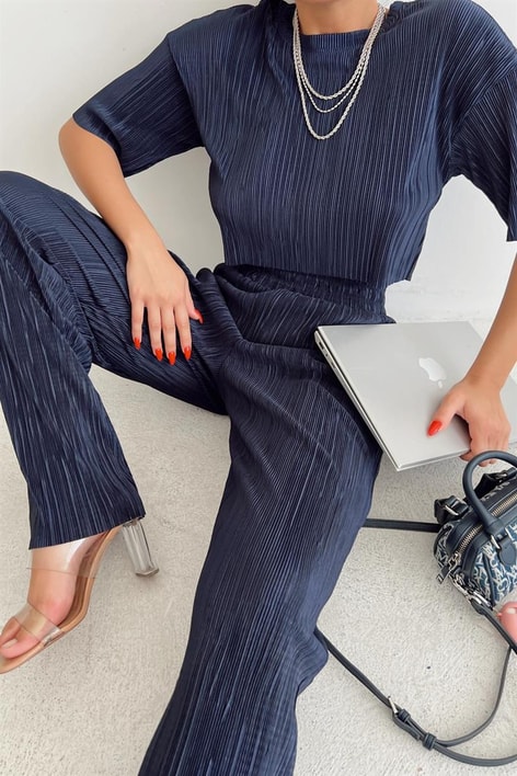 Piliseli Crop Bluz Lacivert