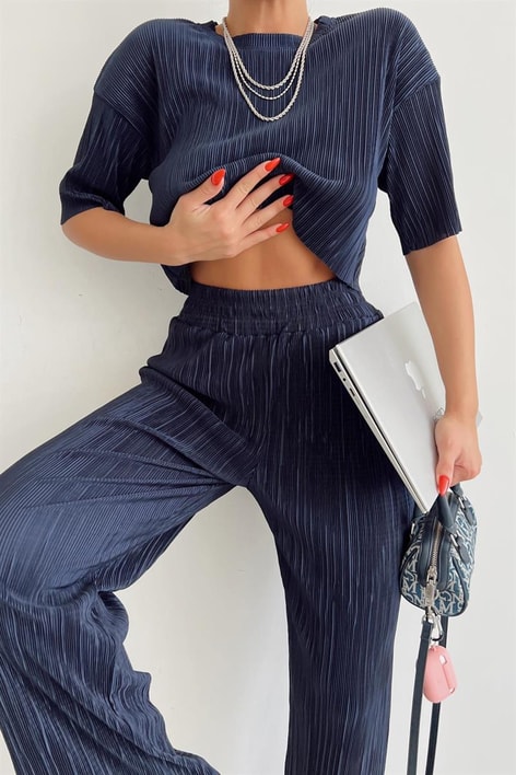 Piliseli Crop Bluz Lacivert