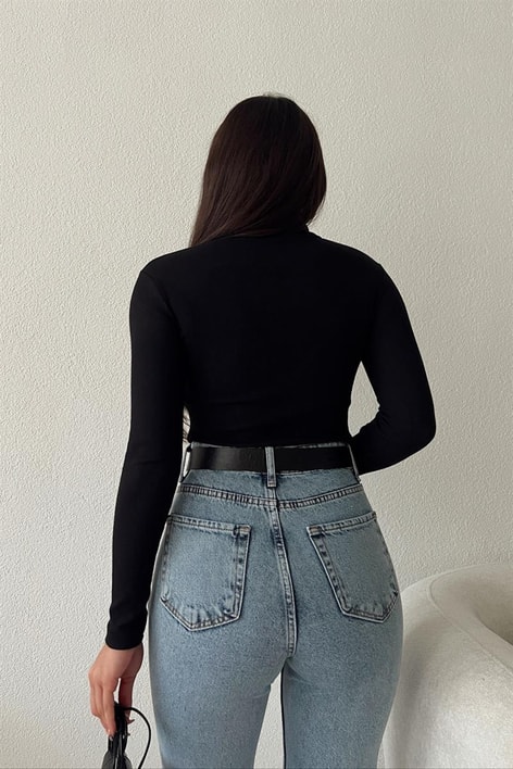 Polo Yaka Basic Bluz Siyah