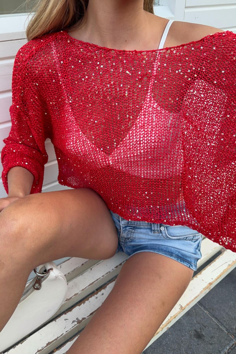 Pullu Beach Salaş Crop Kırmızı