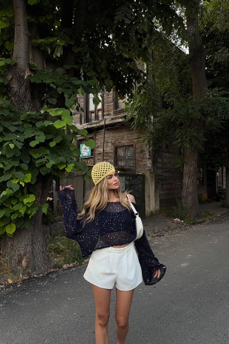 Pullu Beach Salaş Crop Lacivert