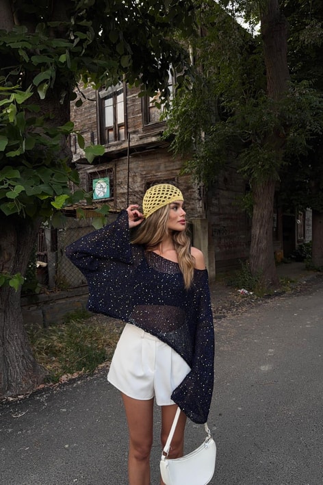 Pullu Beach Salaş Crop Lacivert
