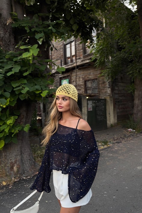Pullu Beach Salaş Crop Lacivert