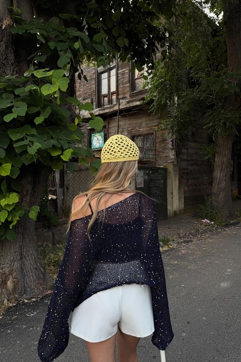Pullu Beach Salaş Crop Lacivert