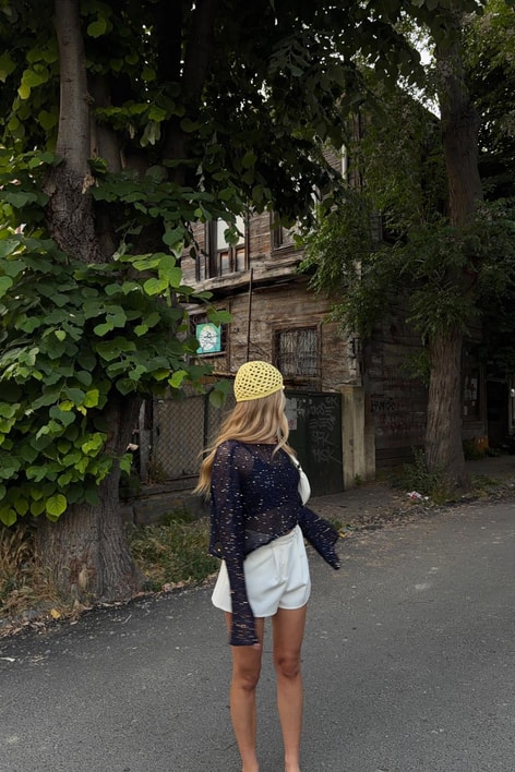 Pullu Beach Salaş Crop Lacivert