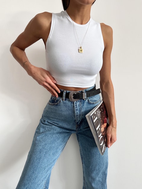 Sıfır Kol Crop Beyaz