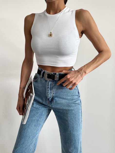 Sıfır Kol Crop Beyaz