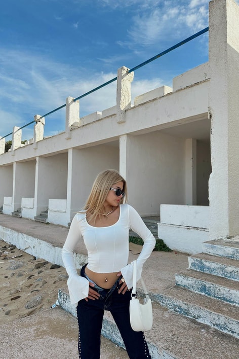 Sindy İspanyol Kol Bluz Beyaz