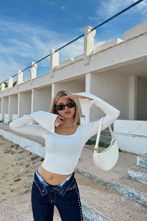 Sindy İspanyol Kol Bluz Beyaz