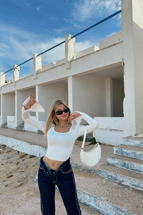 Sindy İspanyol Kol Bluz Beyaz