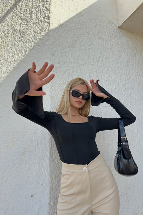 Sindy İspanyol Kol Bluz Siyah