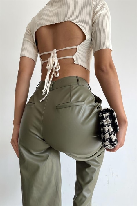 Sırt Dekolteli Örme Triko Bluz Taş