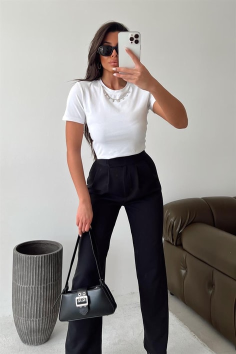 Taşlı Basic Bluz Beyaz