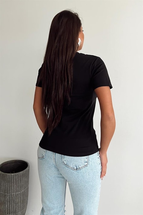 Taşlı Basic Bluz Siyah