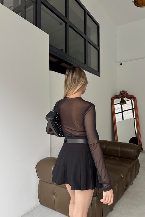 Transparan Tül Bluz Siyah