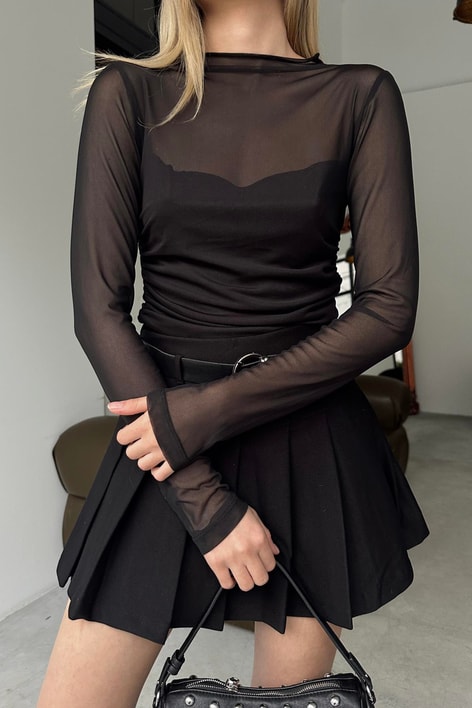 Transparan Tül Bluz Siyah