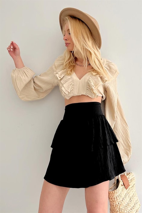 V Volanlı Freya Bluz Taş