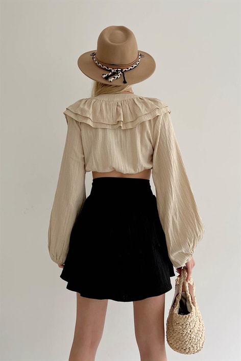 V Volanlı Freya Bluz Taş