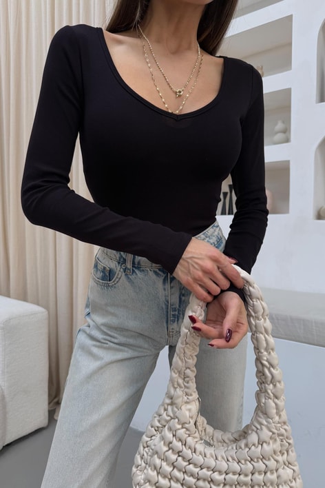 V Yaka Basic Bluz Acı Kahve