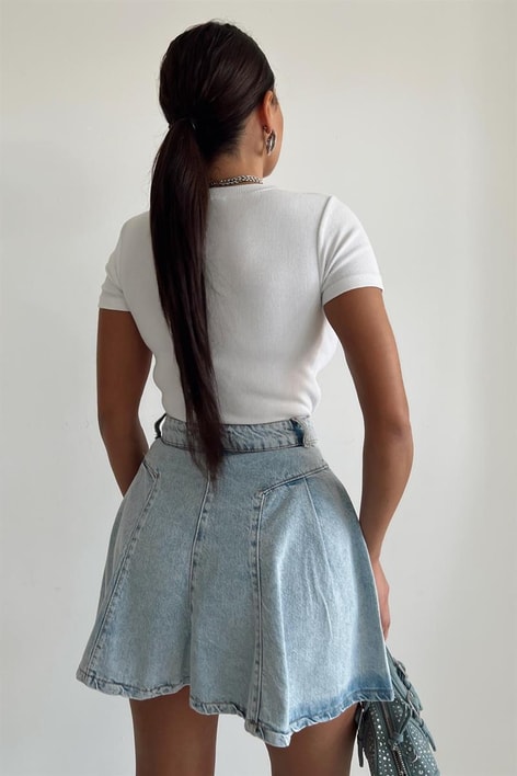 V Yaka Fitilli Bluz Beyaz