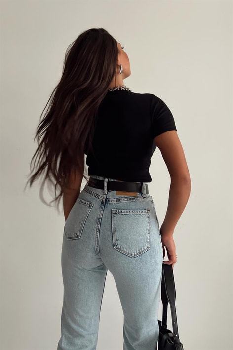 V Yaka Fitilli Bluz Siyah